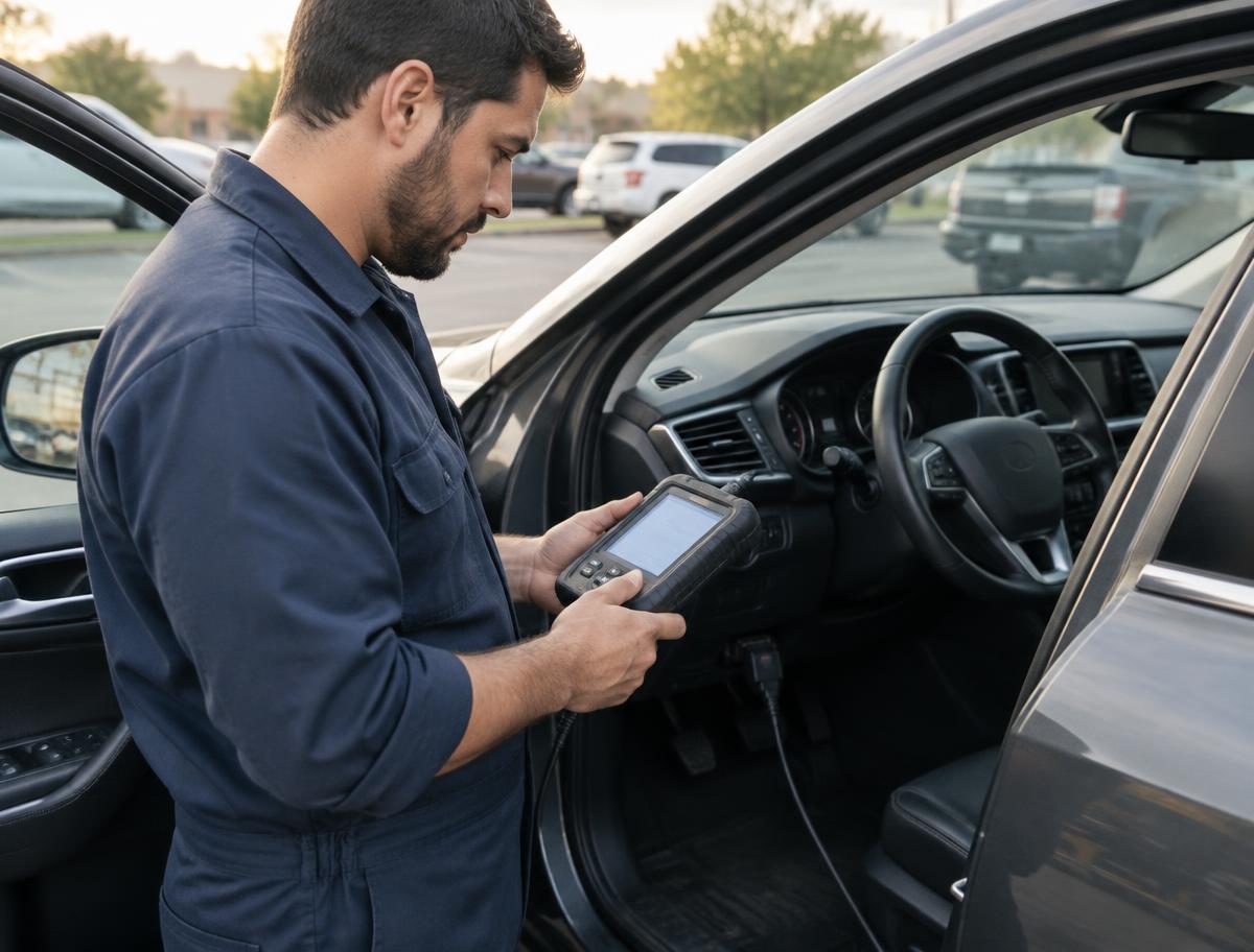 Mobile mechanic diagnosing an engine fault in Orlando