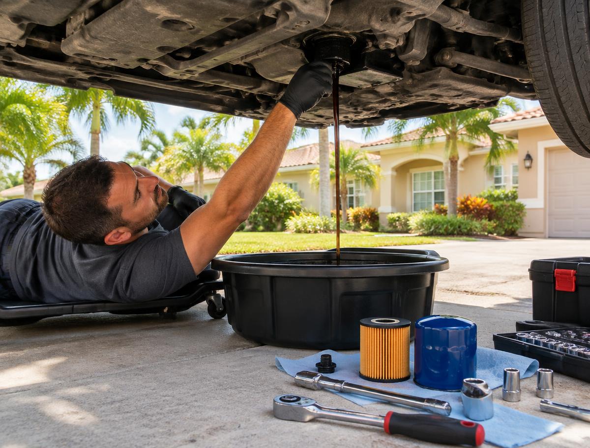 Mobile oil change in an Orlando driveway